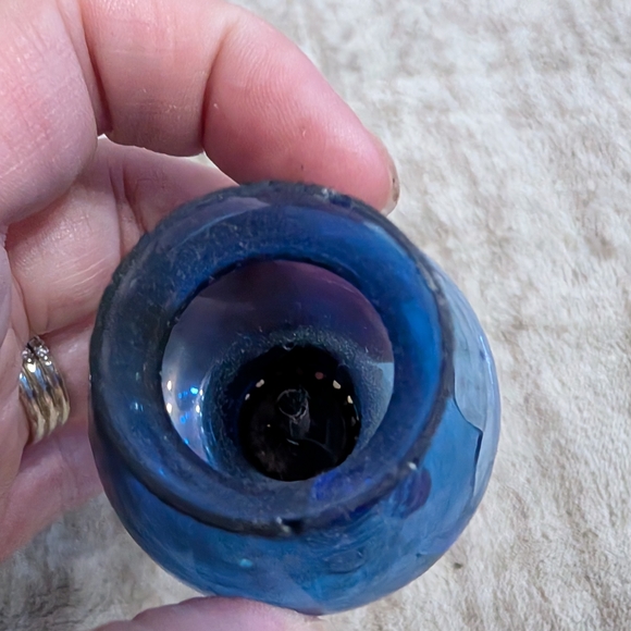 Vintage Glass Oil Lamp with Blue and Clear Design - Picture 5 of 5